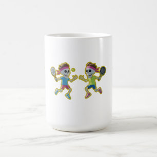 Funny Cartoon Skeletons Playing Padel Tennis – 3D Coffee Mug