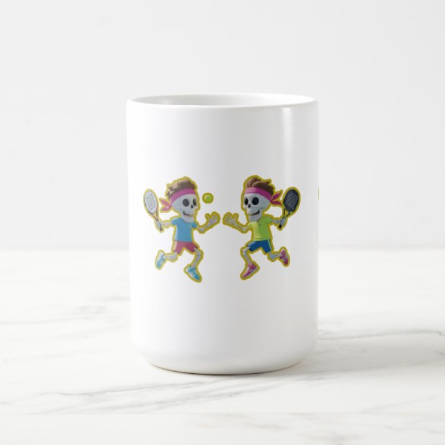 Funny Cartoon Skeletons Playing Padel Tennis – 3D  Coffee Mug (Center)