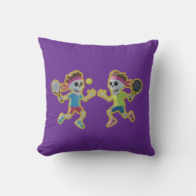 Funny Cartoon Skeletons Playing Padel Tennis – 3D  Cushion (Front)