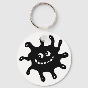 Funny Cartoon Smiling Black & White Germ Key Ring