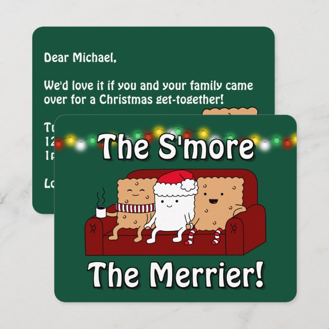 Funny Cartoon S'more Christmas Party Invitation (Front/Back)