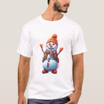 Funny cartoon Snowman T-Shirt<br><div class="desc">The jolly snowman with a carrot nose,  a jaunty orange hat,  and a snug scarf.</div>