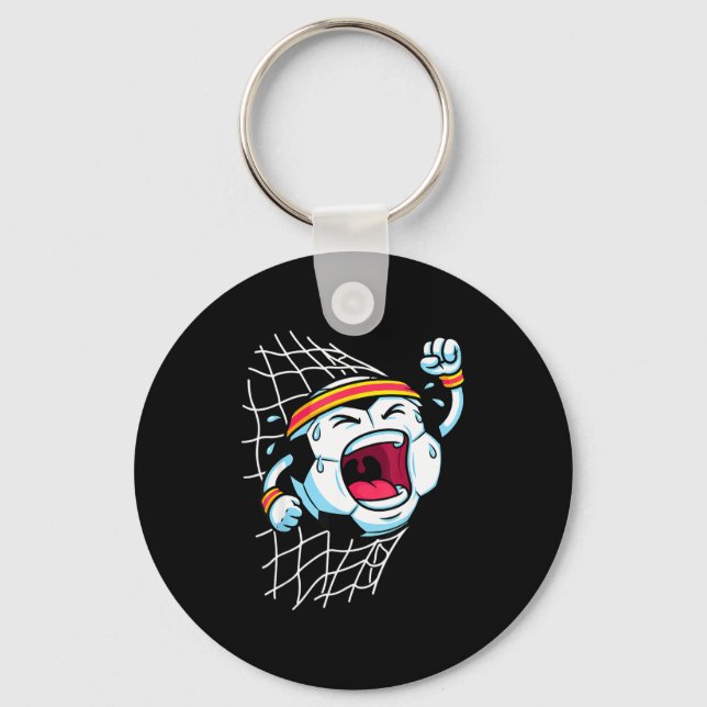 Funny Cartoon Soccer Ball Breaking Net Scoring Goa Key Ring (Front)