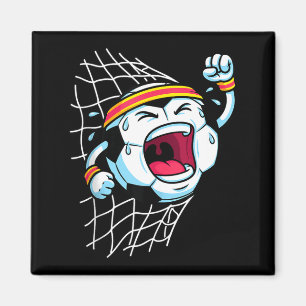 Funny Cartoon Soccer Ball Breaking Net Scoring Goa Magnet