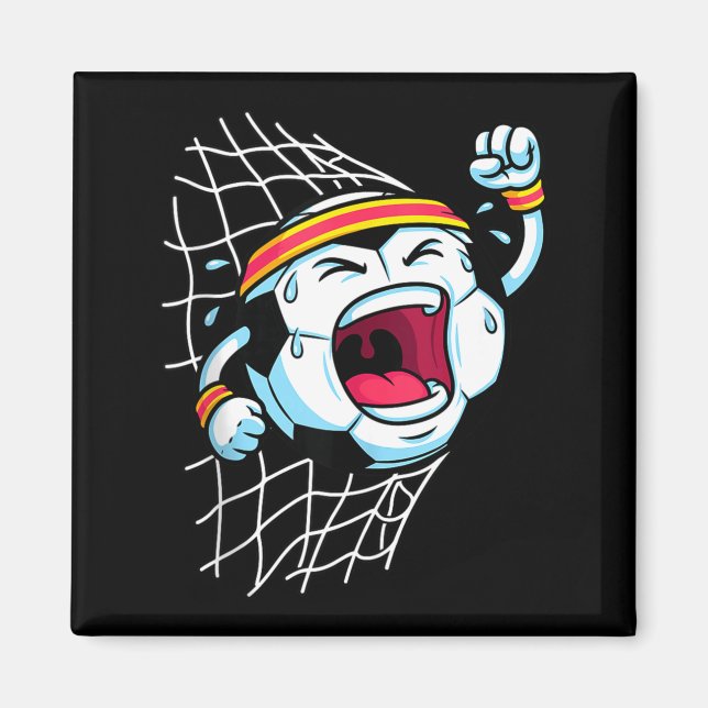 Funny Cartoon Soccer Ball Breaking Net Scoring Goa Magnet (Front)