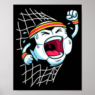Funny Cartoon Soccer Ball Breaking Net Scoring Goa Poster