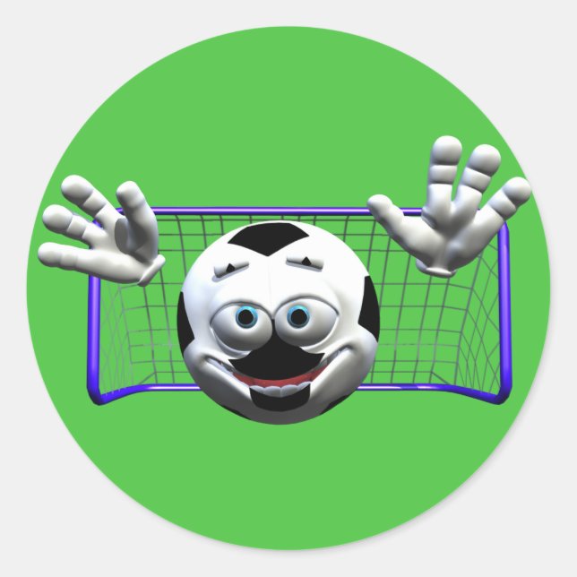 Funny Cartoon Soccer Ball Classic Round Sticker (Front)