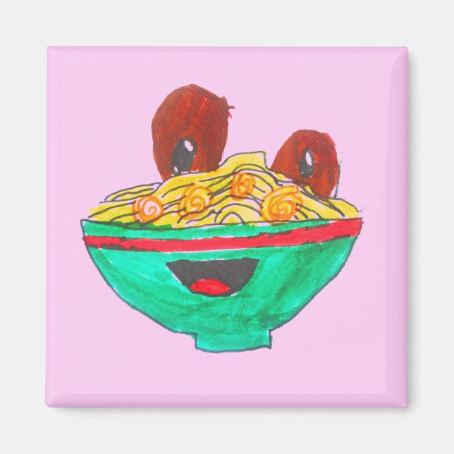 Funny cartoon spaghetti meatballs art magnet (Front)
