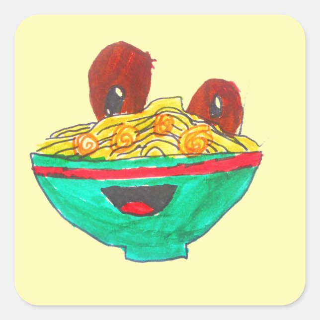 Funny cartoon spaghetti meatballs art square sticker (Front)