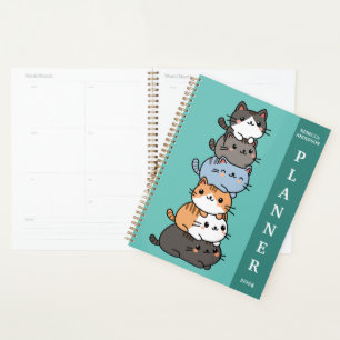Funny Cartoon Stack Of Cats Personalised  Planner