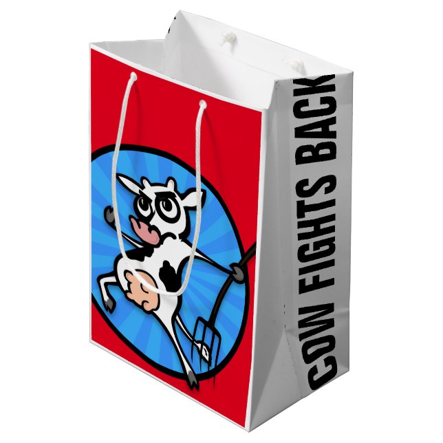 FUNNY CARTOON STYLE COW MEDIUM MATTE GIFT BAG (Front Angled)