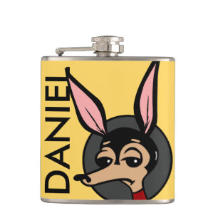 FUNNY CARTOON STYLE DOG VINYL WRAPPED FLASK