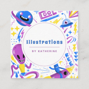 Funny Cartoon Style Illustration Graphic Designer  Square Business Card