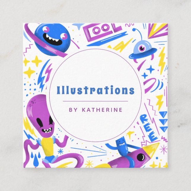 Funny Cartoon Style Illustration Graphic Designer  Square Business Card (Front)