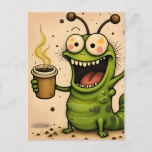 funny cartoon style over caffeinated caterpillar postcard