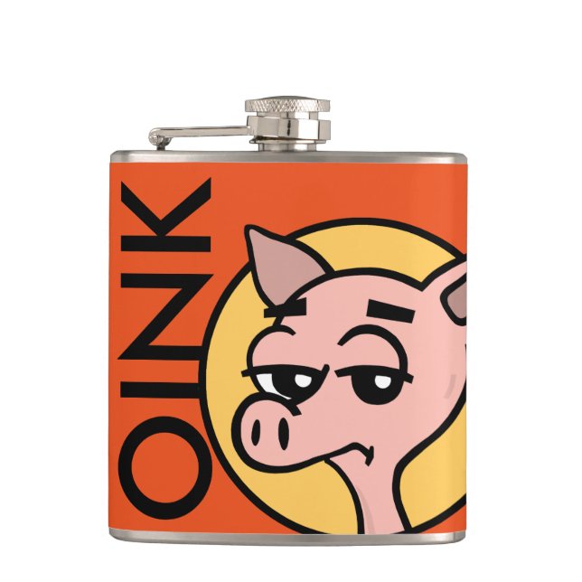 FUNNY CARTOON STYLE PIG VINYL WRAPPED FLASK (Front)