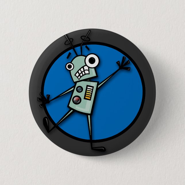 FUNNY CARTOON STYLE ROBOT GRAPHIC ROUND BUTTON (Front)