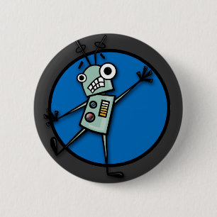 FUNNY CARTOON STYLE ROBOT GRAPHIC ROUND BUTTON