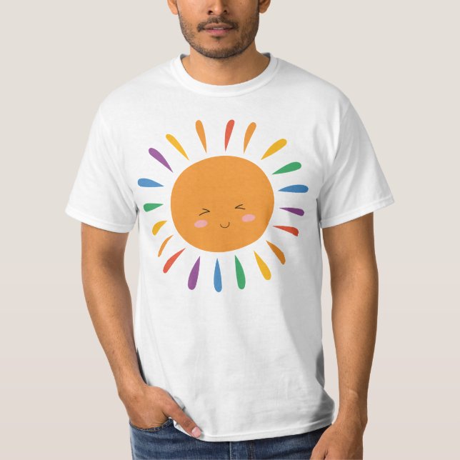 Funny Cartoon Sun LGBT T-Shirt – Cheerful Rainbow  (Front)