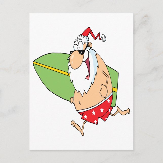 funny cartoon surfer surfing santa claus holiday postcard (Front)