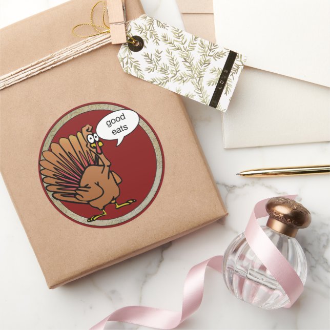 Funny Cartoon Thanksgiving Turkey Classic Round Sticker (Gifting)