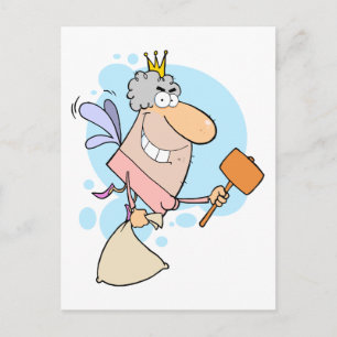 funny cartoon tooth fairy with mallot postcard