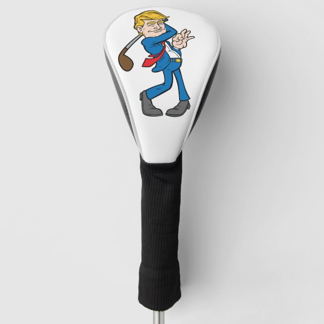 Funny Cartoon Trump Golfer Swing Golf Head Cover (Front)