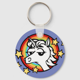 FUNNY CARTOON UNICORN ROUND KEYCHAIN