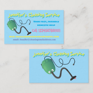 Funny cartoon vacuum cleaner domestic service business card