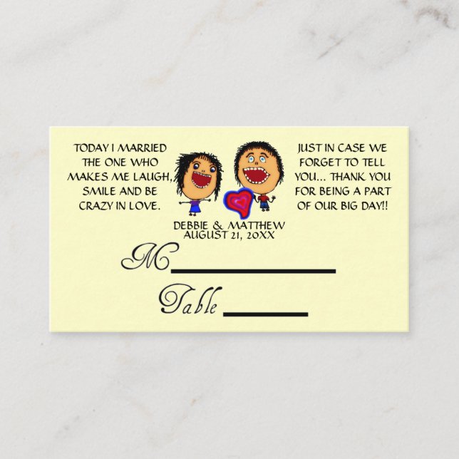 Funny Cartoon Wedding Placecards (Front)