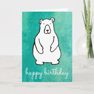 Funny Cartoon White Polar Bear Happy Birthday Card