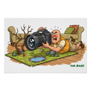 Funny Cartoon Wildlife Photography Scene Poster