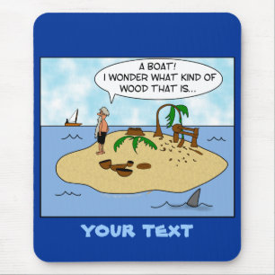 Funny Cartoon Woodturner on Deserted Island Mouse Mat