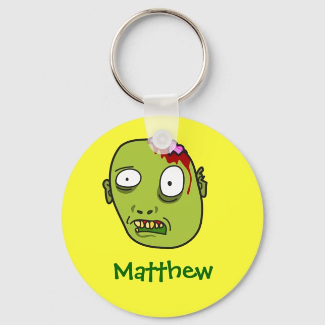 Funny Cartoon Zombie Face Personalised Name Gift Key Ring (Front)