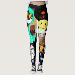 Funny  cartoons black yellow green stars  leggings