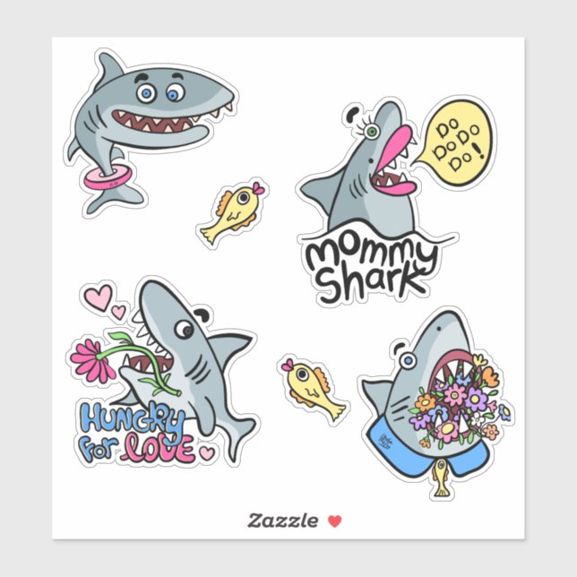 Funny Cartoony Sharks Sticker Pack (Sheet)