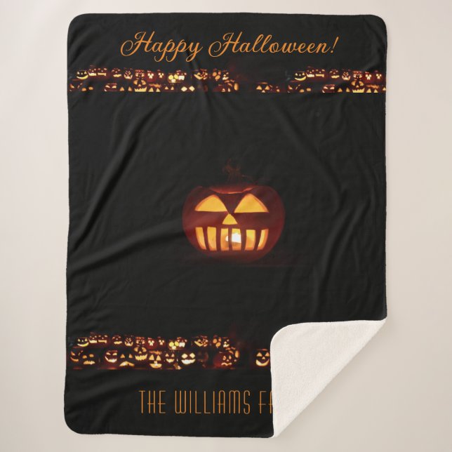 Funny Carved Pumpkins Jack O'Lantern Halloween Sherpa Blanket (Front)