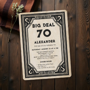 Funny Casino Poker Vintage Western 70th Birthday Invitation