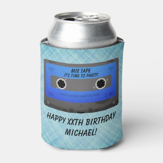 Funny Cassette Tape Birthday Party Can Cooler (Can Front)