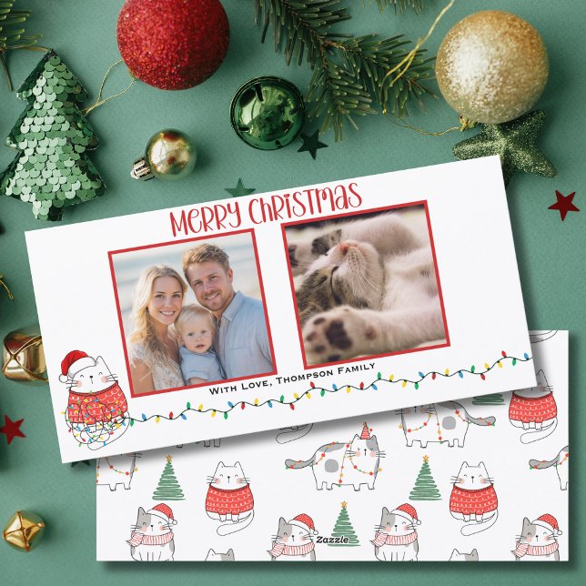 Funny Cat 2 Photo Meowy Christmas Custom  Holiday Card (Creator Uploaded)