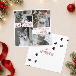 Funny Cat 4 Photo Paw Prints MEOWY CHRISTMAS Card
