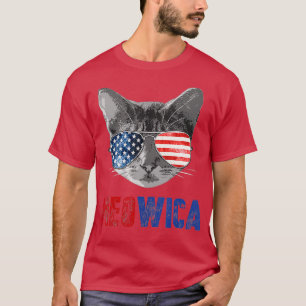 Funny Cat  4th of July Meowica Merica USA Flag T-Shirt
