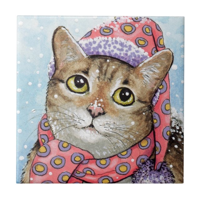 Funny Cat 642 Winter Snow Tile (Front)