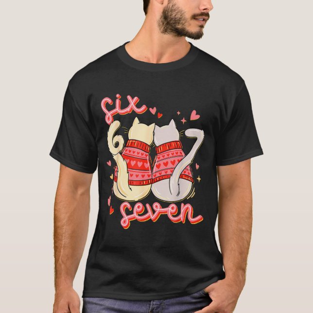 Funny Cat 67 Meme Six Seven Gen Alpha Slang Valent T-Shirt (Front)