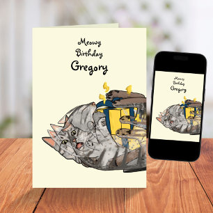 Funny Cat Action Cartoon Destroys Gift Birthday  Card