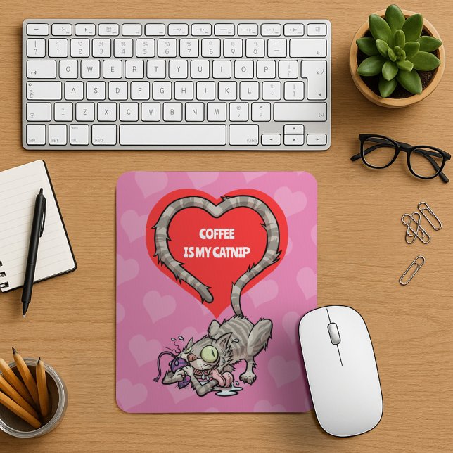 Funny Cat Add Your Own Text Crazy Catnip Cartoon Mouse Mat (Creator Uploaded)
