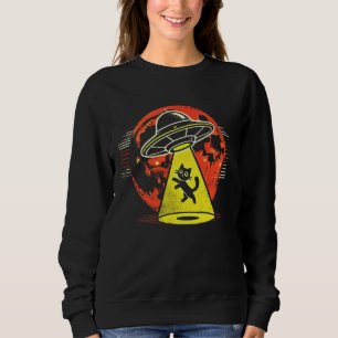 Funny Cat Alien Abduction Retro UFO Encounter Sci- Sweatshirt