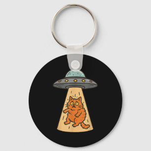 Funny Cat Alien Abduction Ufo Spaceship Kitty Sci  Key Ring