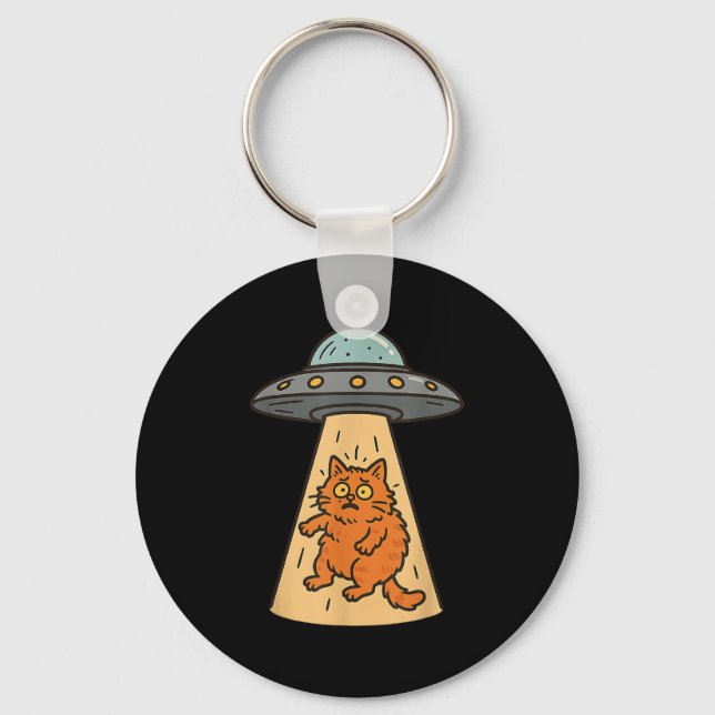 Funny Cat Alien Abduction Ufo Spaceship Kitty Sci  Key Ring (Front)
