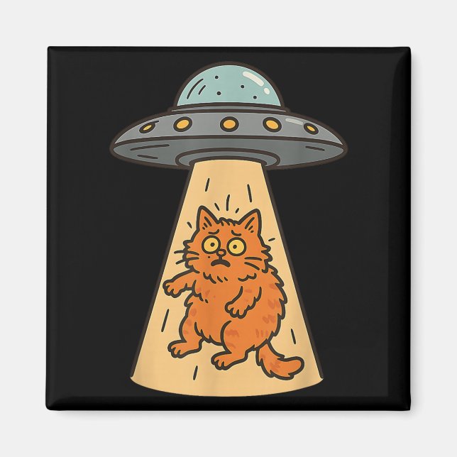 Funny Cat Alien Abduction Ufo Spaceship Kitty Sci  Magnet (Front)